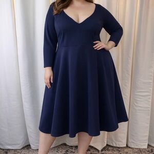 NWT Eloquii Navy Blue V-Neck Long-Sleeve A-Line Dress Plus Size 26